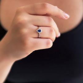 Mavi Taşlı Anturaj Model Damla Yüzük