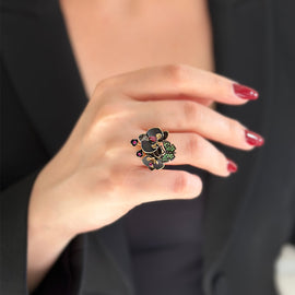Black Orchid Yeşil Kelebekli Yüzük