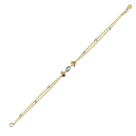Sarı Altın Rose Kalpli Mavi Topaz Taşlı Bileklik